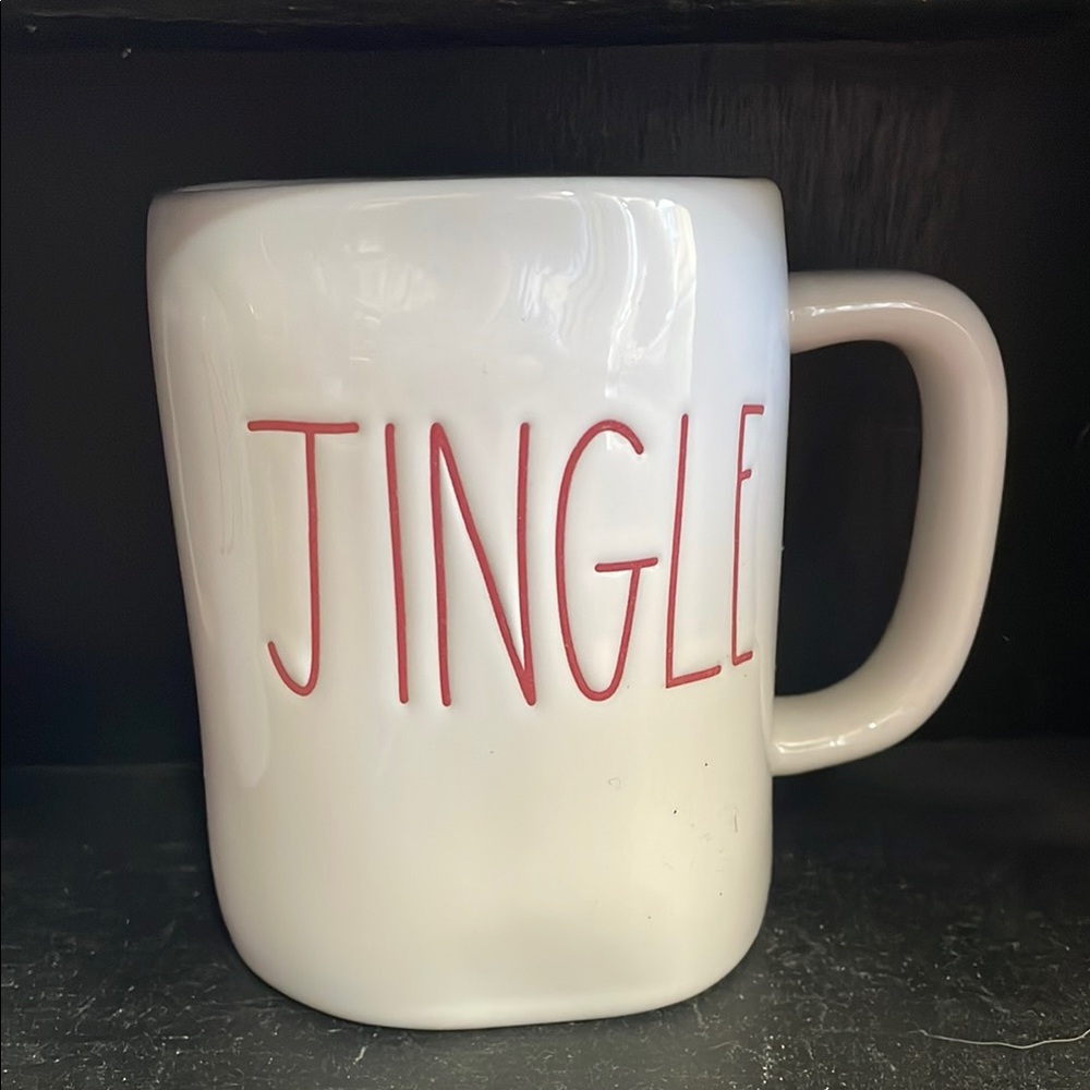 Jingle White Ceramic Holiday Mug with Red Lettering